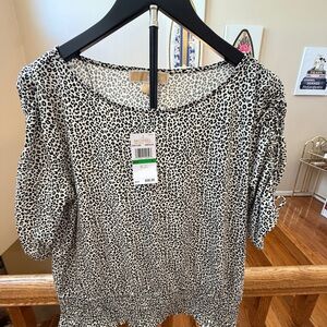 NWT Women’s Michael Kors Large White and Black Animal Print Smock Blouse